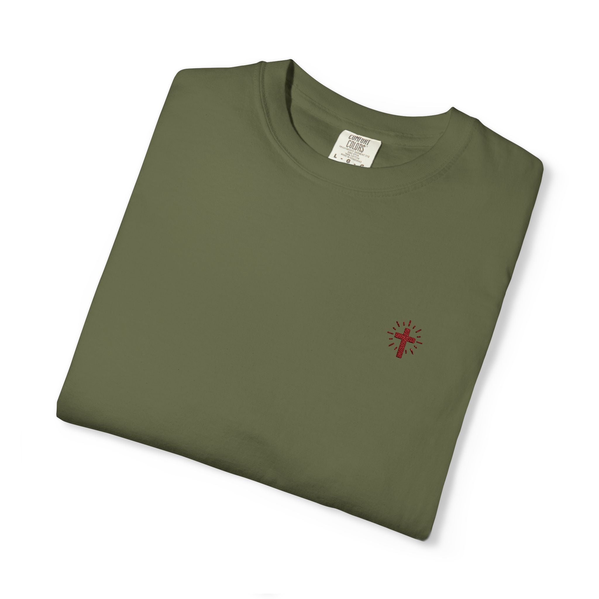 Crucifix Embroidered Heavyweight 100% Cotton T-Shirt