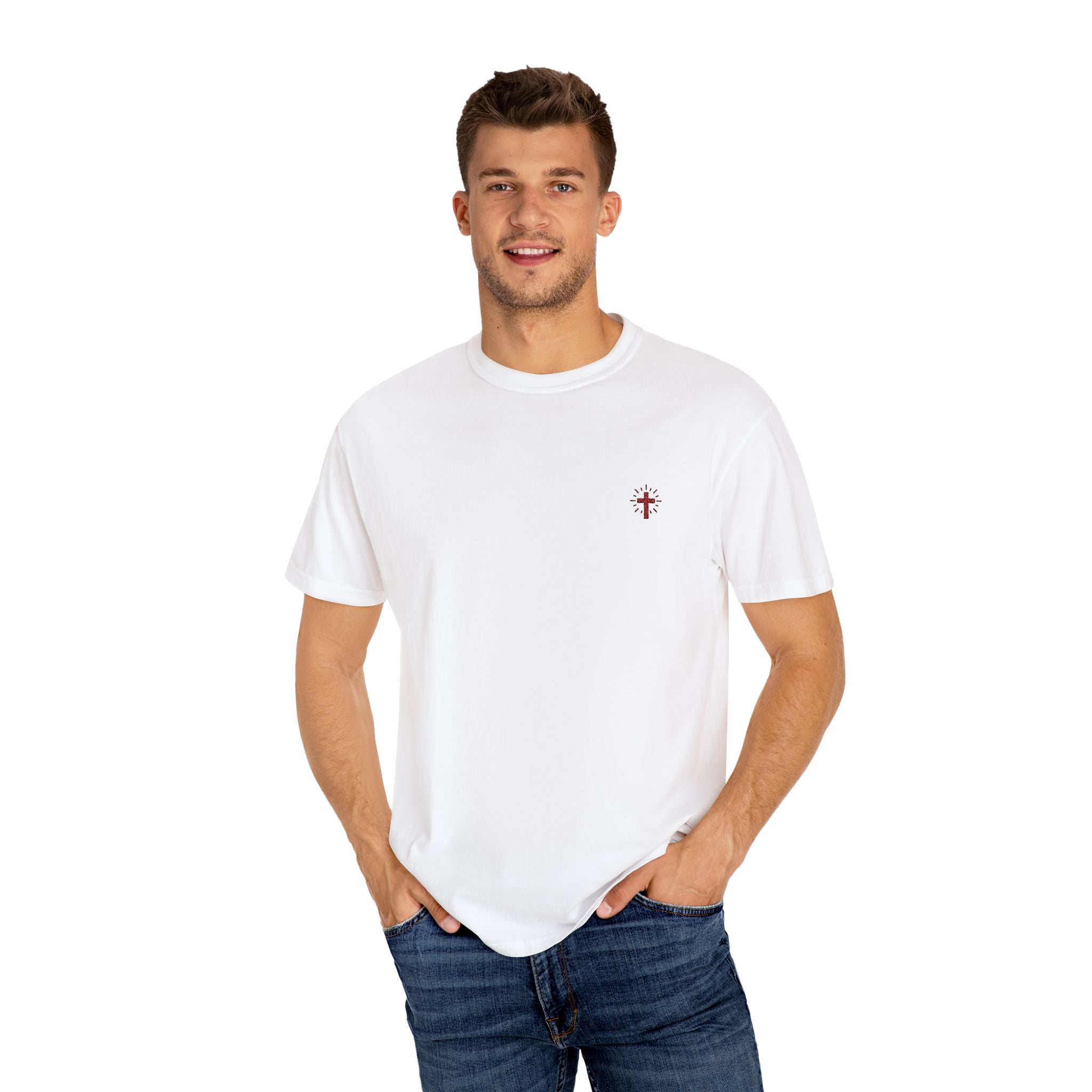 Crucifix Embroidered Heavyweight 100% Cotton T-Shirt