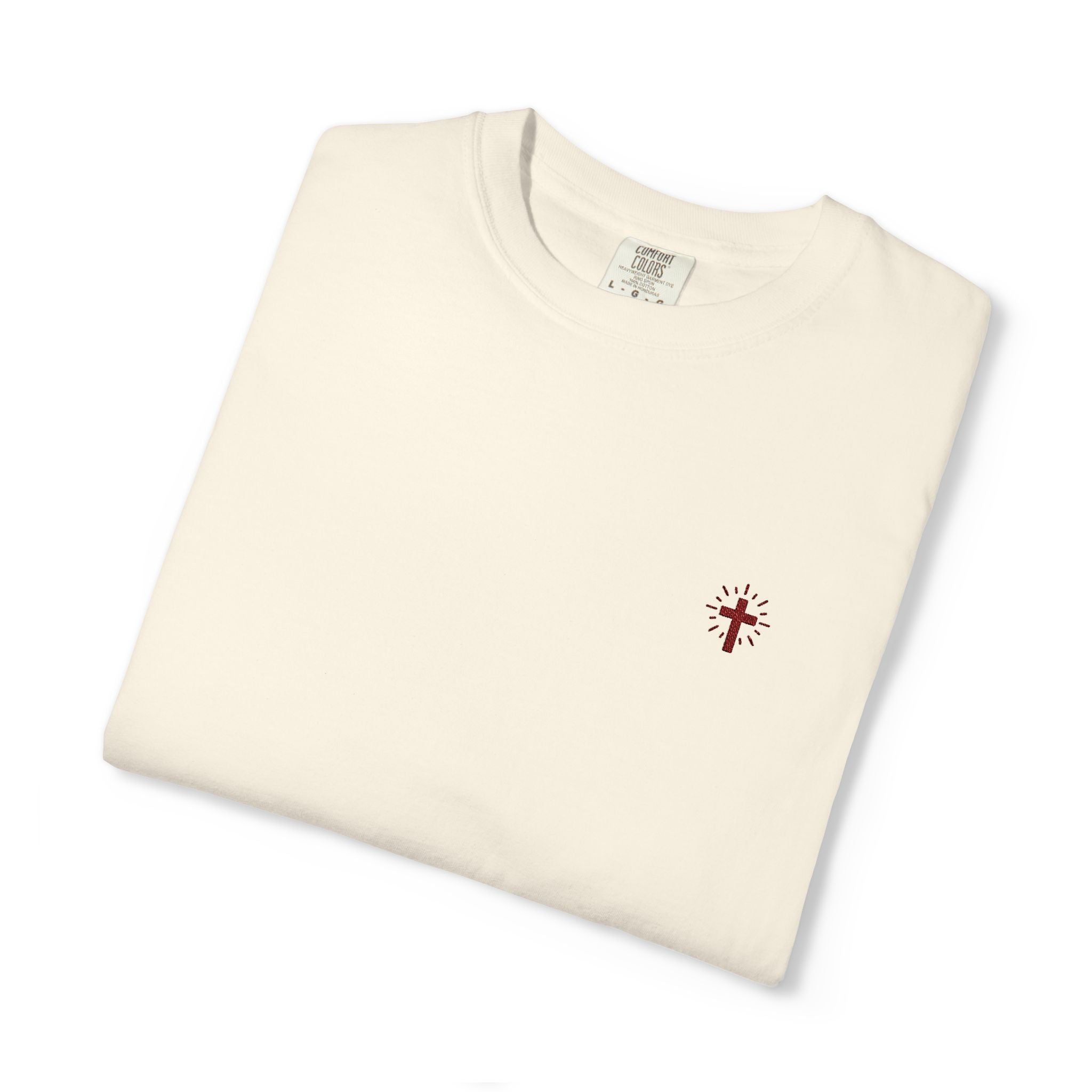 Crucifix Embroidered Heavyweight 100% Cotton T-Shirt